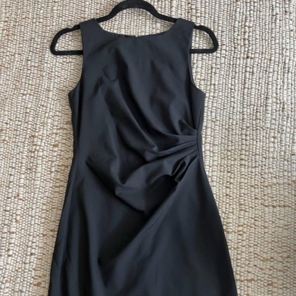 Theory: sleeveless black tailored ruched dress